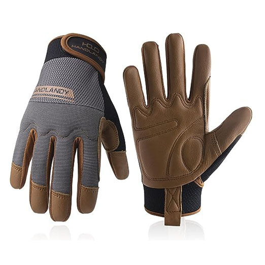 HANDLANDY Bundle: 2 Pairs Cowhide Leather Work Gloves with 1 Pairs Breathable Utility Work Gloves