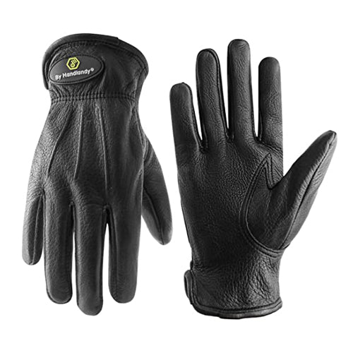 HANDLANDY Bundle: 2 Pairs Cowhide Leather Work Gloves with 1 Pairs Breathable Utility Work Gloves