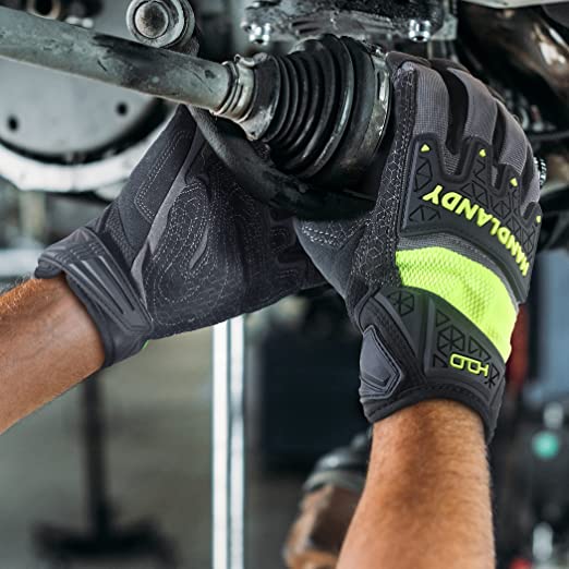 HANDLANDY Bundle: 2 Pairs Cowhide Leather Work Gloves with 1 Pairs Silicone Grip Work Gloves