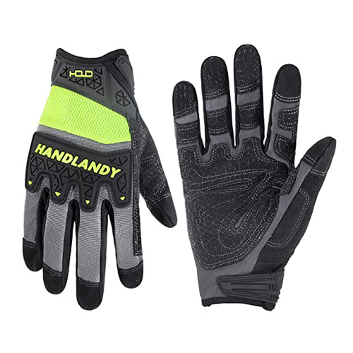 HANDLANDY Bundle: 2 Pairs Cowhide Leather Work Gloves with 1 Pairs Silicone Grip Work Gloves
