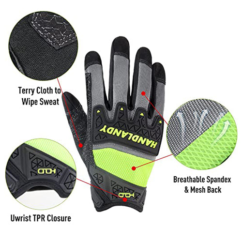 HANDLANDY Bundle: 2 Pairs Cowhide Leather Work Gloves with 1 Pairs Silicone Grip Work Gloves