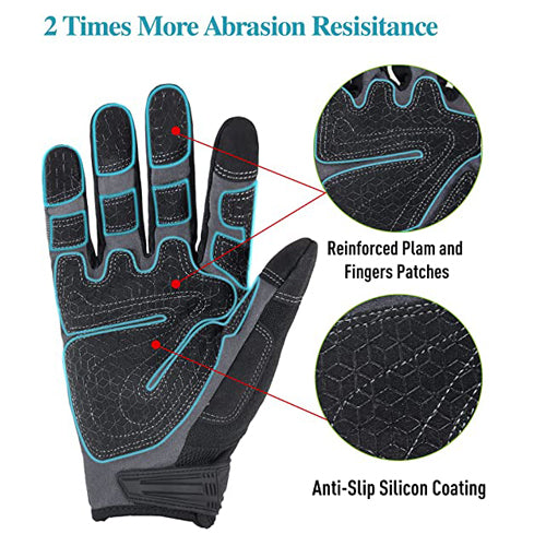 HANDLANDY Bundle: 2 Pairs Cowhide Leather Work Gloves with 1 Pairs Silicone Grip Work Gloves
