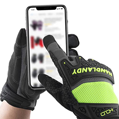 HANDLANDY Bundle: 2 Pairs Cowhide Leather Work Gloves with 1 Pairs Silicone Grip Work Gloves