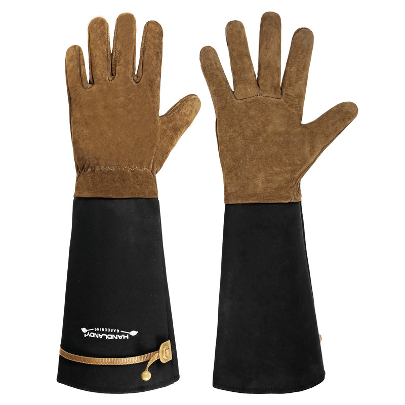 best winter gardening gloves HANDLANDY Long Gardening Gloves for Men Women, Thorn Proof Rose Pruning Leather Gardening Weeding Yard Gauntlet Glove, Best Gardener Gift 5209