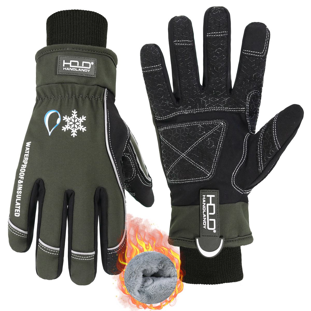 HANDLANDY Thermal Freezer Gloves Waterproof Insulated 8030 8034 M / Army Green