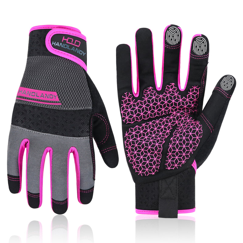 Handlandy Women Work Mechanic Gloves Stretchable Comfortable 6035P M / Pink-Grip / 1 Pair