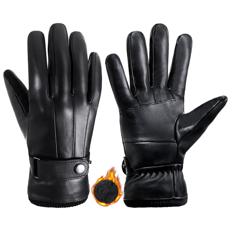 HANDLANDY Genuine Sheepskin Leather Gloves for Men Winter Driving Warm Thermal Wrist Gloves Fleece Lining for Cold Weather 804950