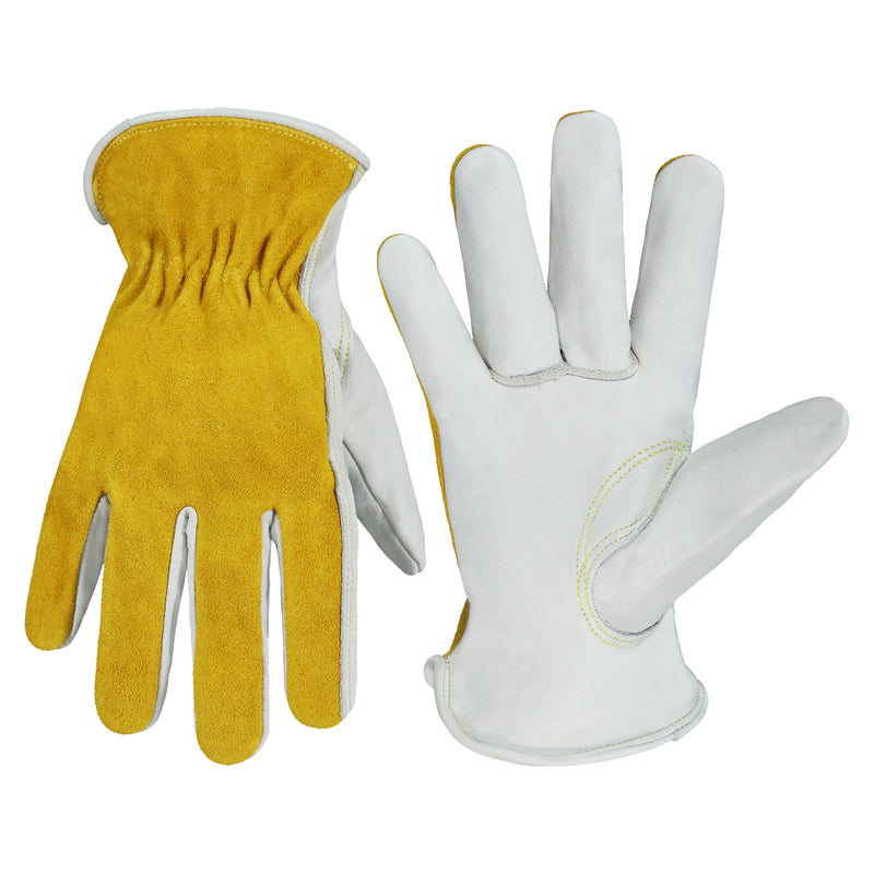 HANDLANDY Leather Work Gloves for Men & Women, Reinforced Durable Garden Gloves, Cowhide Working Glove for Gardening, Landscaping, Yard Work & Driving 1211/12123