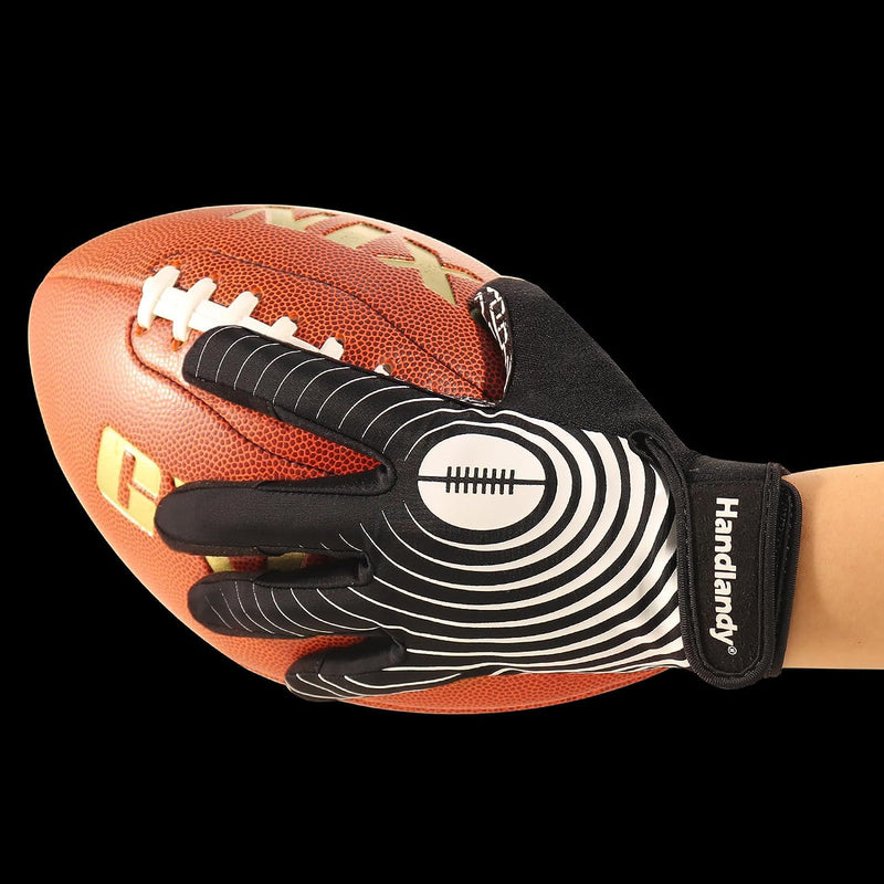 HANDLANDY College Football Gloves, Sticky Wide Receiver Grip Gloves for Men  Black and Gold Stretch Fit Lineman Gloves, Small