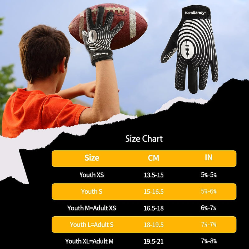 HANDLANDY Youth Football Gloves, Sticky Wide Receiver Gloves for Kids & Adult, White and Gold Rugby Gloves  S736