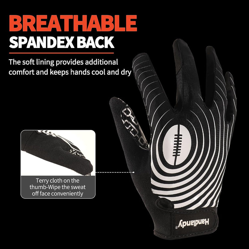 HANDLANDY Youth Football Gloves, Sticky Wide Receiver Gloves for Kids & Adult, White and Gold Rugby Gloves  S736