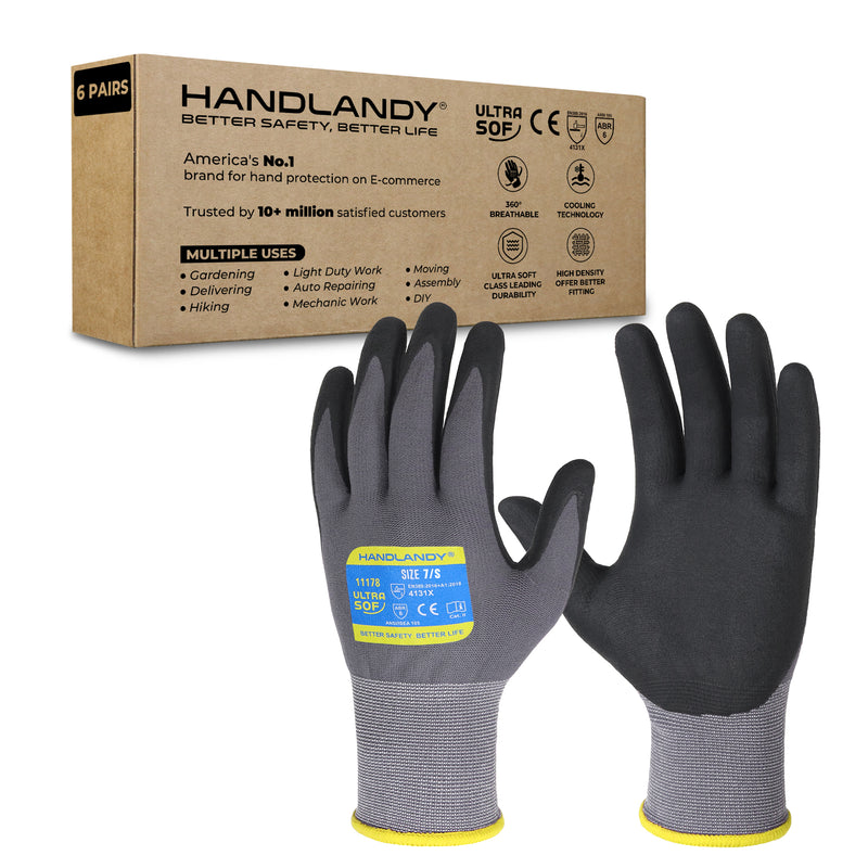 HANDLANDY 6/12/24 Pairs Safety Work Gloves with MicroFoam Nitrile Coated - Breathable Nylon Gloves with Grip for Men & Womem 11178