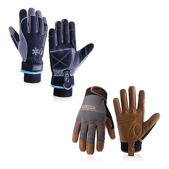 Handlandy Bundle: 1 Pairs Leather Work Gloves with 1 Pairs Waterproof & Windproof Winter Gloves