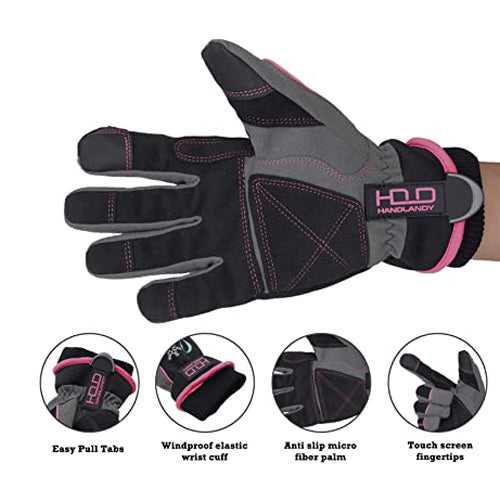 HANDLANDY Bundle: 1 Pairs Ultralight Womens Work Gloves + 1 Pairs Waterproof & Windproof Winter Gloves