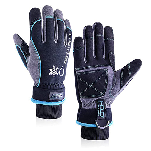 HANDLANDY Bundle: 1 Pairs Long Leather Gardening Gloves with 1 Pairs Waterproof & Windproof Winter Gloves for Men