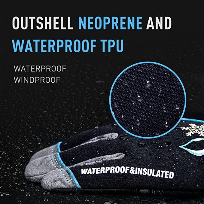 HANDLANDY Bundle: 1 Pairs Ultralight Mens Work Gloves Blue with 1 Pairs Waterproof & Windproof Winter Gloves