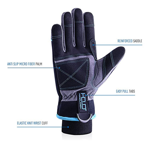 Handlandy Bundle: 1 Pairs Leather Work Gloves with 1 Pairs Waterproof & Windproof Winter Gloves