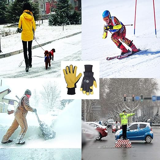 Handlandy Winter Work Gloves Waterproof Deerskin Leather 8019
