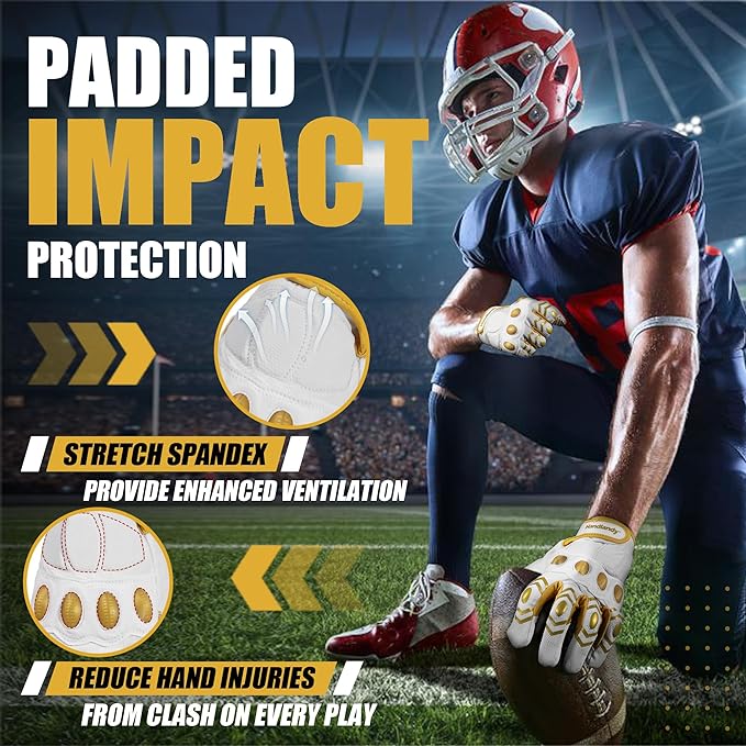 HANDLANDY Lineman Football Gloves for Men, Grip Padded Football Receiver Gloves for Adult S753