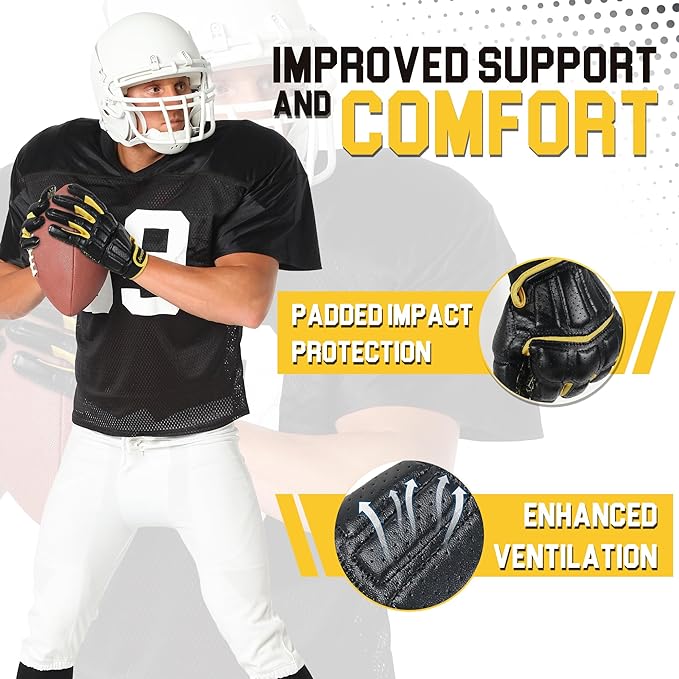 HANDLANDY Lineman Gloves for Men, Grippy Padded Offensive Football Gloves for Adult S752