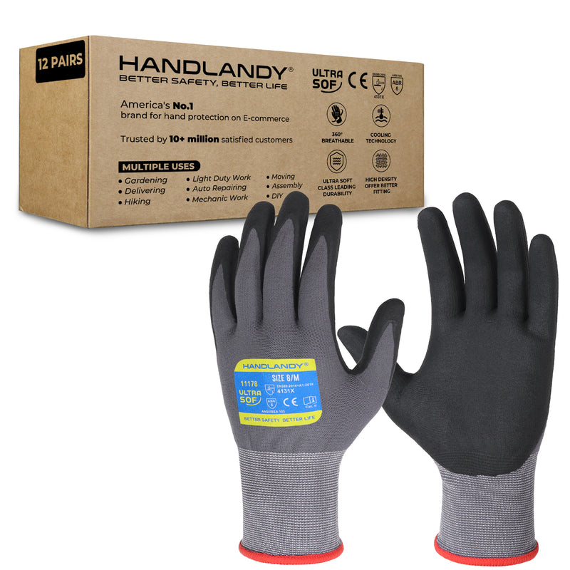 HANDLANDY 6/12/24 Pairs Safety Work Gloves with MicroFoam Nitrile Coated - Breathable Nylon Gloves with Grip for Men & Womem 11178
