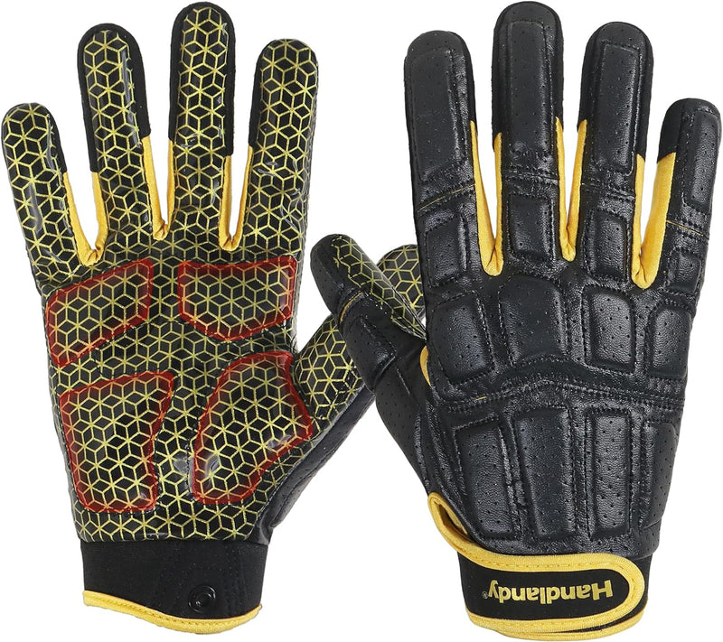 football lineman handschuhe HANDLANDY Lineman Gloves for Men, Grippy Padded Offensive Football Gloves for Adult S752 Black / M