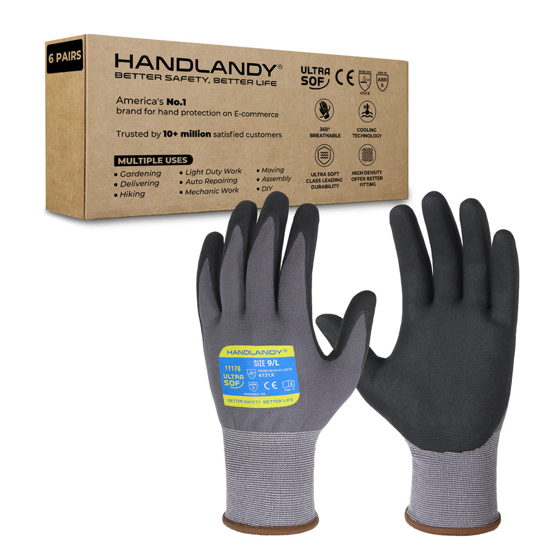 HANDLANDY 6/12/24 Pairs Safety Work Gloves with MicroFoam Nitrile Coated - Breathable Nylon Gloves with Grip for Men & Womem 11178