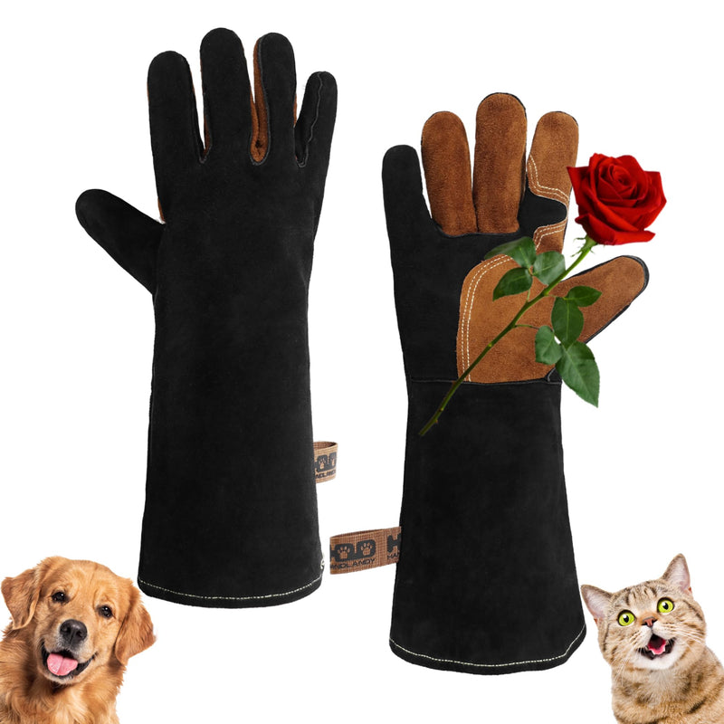 HANDLANDY 16 Inches Animal Handling Gloves Bite-Proof Scratch-Resistant, Safe Durable Pet Gloves for Dogs, Cats, Falconry (Black, 16inch)13111