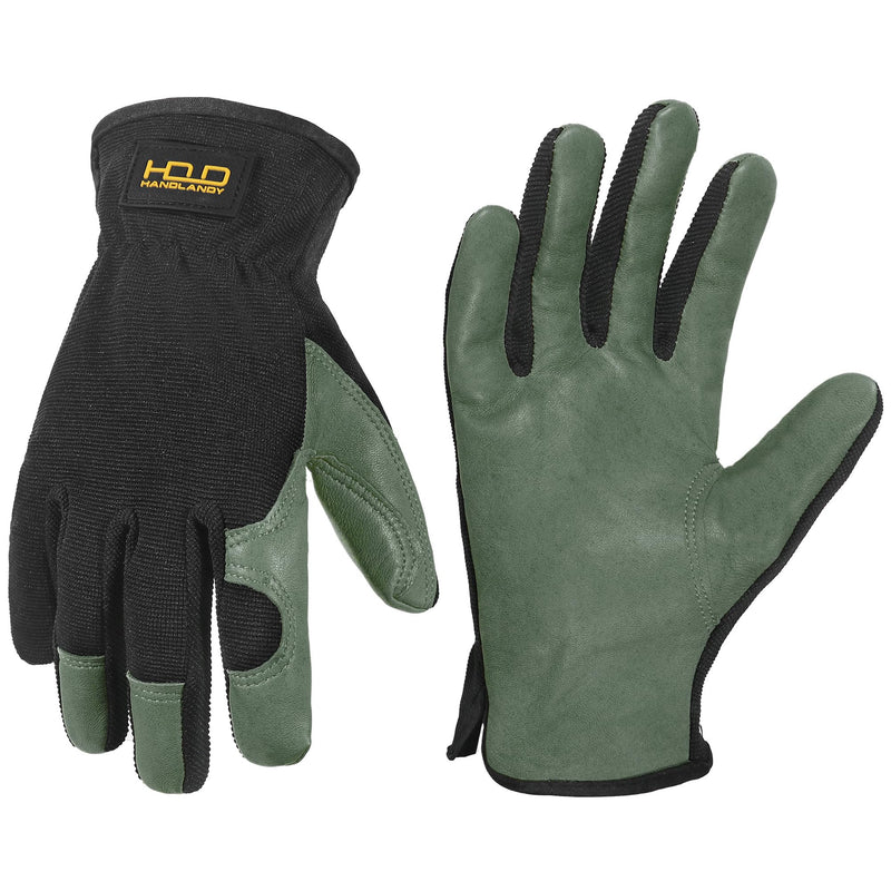 HANDLANDY Men Cowhide Leather Gardening Gloves, Utility Work Gloves12116/12119