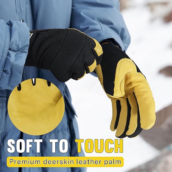 Hnadlandy Winter Working Gloves Insulated Deerskin Leather 6261