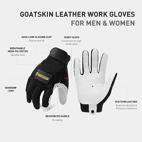 Goatskin Leather Work Gloves Mechanic Driver Gardening 6224