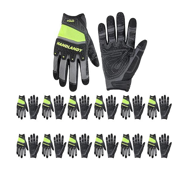 Gants de travail HANDLANDY Grip avec gants de travail de sécurité TPR réduisant les impacts en vrac, paquet de 12 paires de gants de mécanicien pour hommes