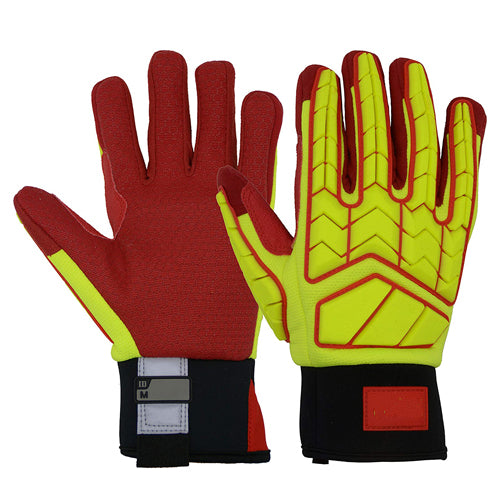 HANDLANDY Bundle -2 Pairs Heavy Duty Anti Vibration Mechanic Work Gloves with HI-VIS Oil Gas Resistant Work Gloves, Cut Resistant TPR Impact Utility Gloves
