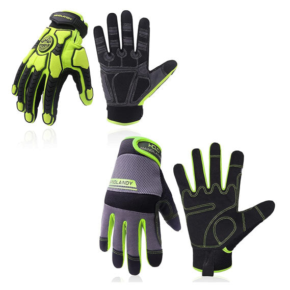 HANDLANDY Bundle: Mens Heavy Duty Anti Vibration Mechanic Work Gloves with Light Duty Work Gloves