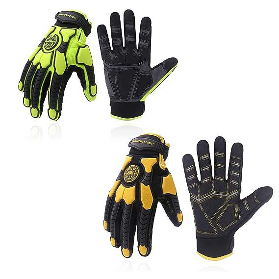 HANDLANDY Bundle -2 Pairs Mens Anti Vibration Mechanic Work Gloves with Cut Resistant Work Gloves, Heavy Duty Work Gloves