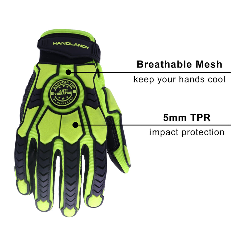 HANDLANDY Bundle - 2 Pairs Heavy Duty Anti Vibration Mechanic Work Gloves with Cowhide Leather Work Gloves