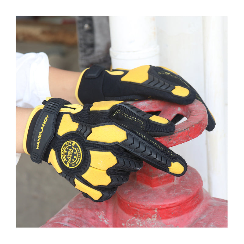 HANDLANDY Bundle -2 Pairs Mens Anti Vibration Mechanic Work Gloves with Cut Resistant Work Gloves, Heavy Duty Work Gloves