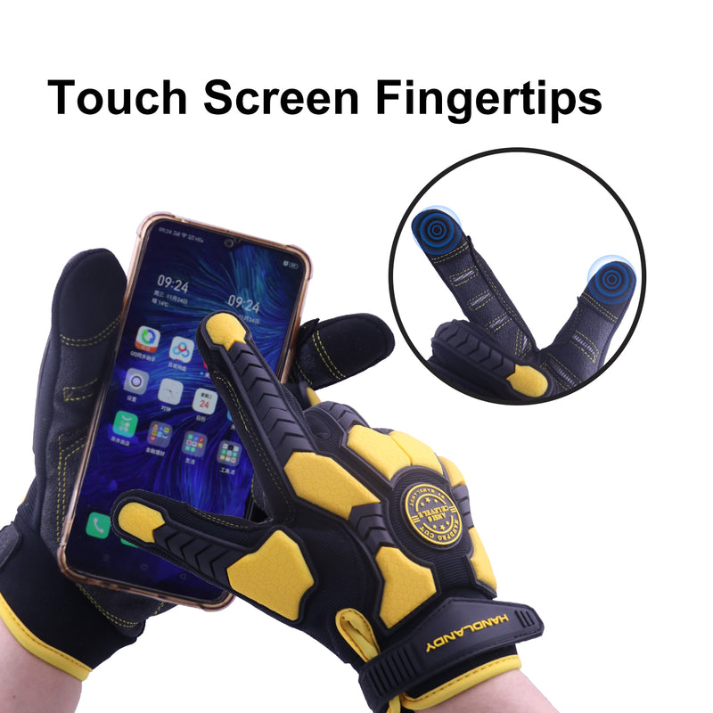 HANDLANDY Bundle -2 Pairs Mens Anti Vibration Mechanic Work Gloves with Cut Resistant Work Gloves, Heavy Duty Work Gloves