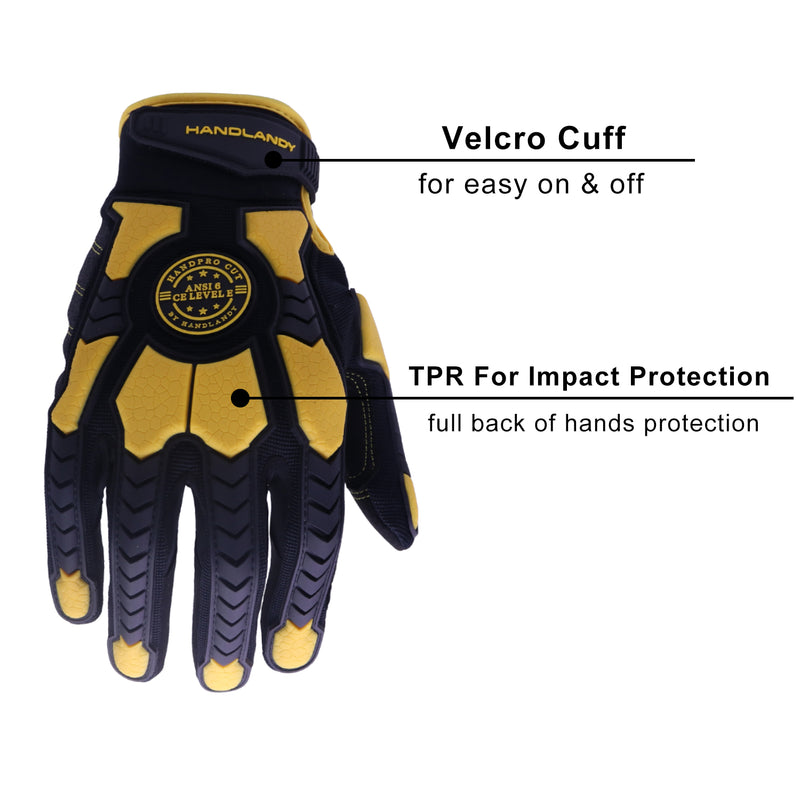 HANDLANDY Bundle -2 Pairs Mens Anti Vibration Mechanic Work Gloves with Cut Resistant Work Gloves, Heavy Duty Work Gloves