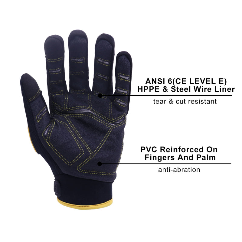 HANDLANDY Bundle -2 Pairs Mens Anti Vibration Mechanic Work Gloves with Cut Resistant Work Gloves, Heavy Duty Work Gloves