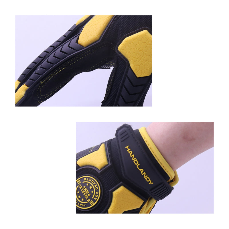HANDLANDY Bundle -2 Pairs Mens Anti Vibration Mechanic Work Gloves with Cut Resistant Work Gloves, Heavy Duty Work Gloves