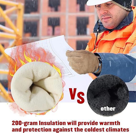 HANDLANDY Winter Water Repellent Insulated Leather Work Gloves 12107