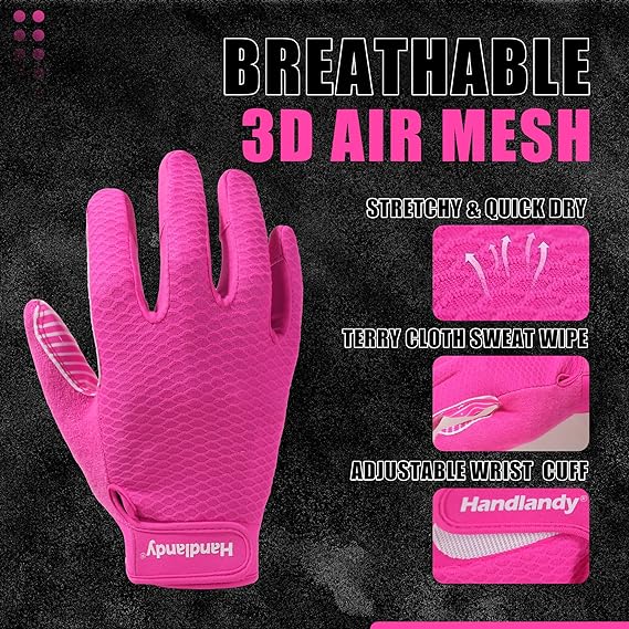 rosa football handschuhe HANDLANDY Football Gloves Men, Sticky Wide Receiver Grip Gloves, Hot Pink Stretch Fit Football Gloves Adult S756 S