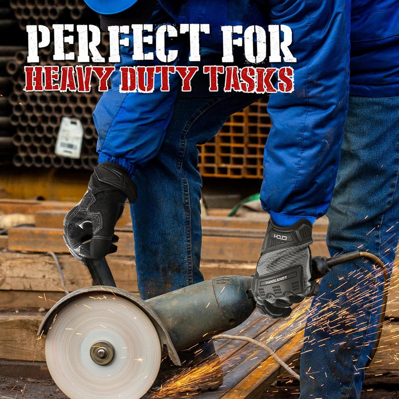 HANDLANDY Impact Reducing Work Gloves for Men Heavy Duty 6264