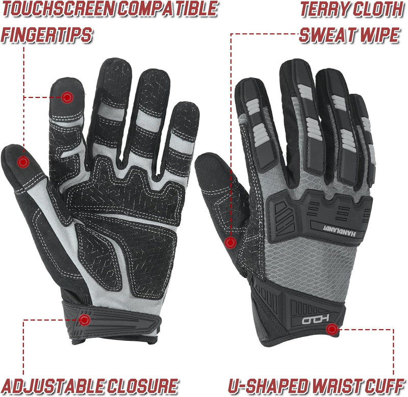 HANDLANDY Heavy-Duty Work Gloves For Men – TPR Impact Protection, Touchscreen Compatible, Non-Slip Breathable Mechanics Gloves