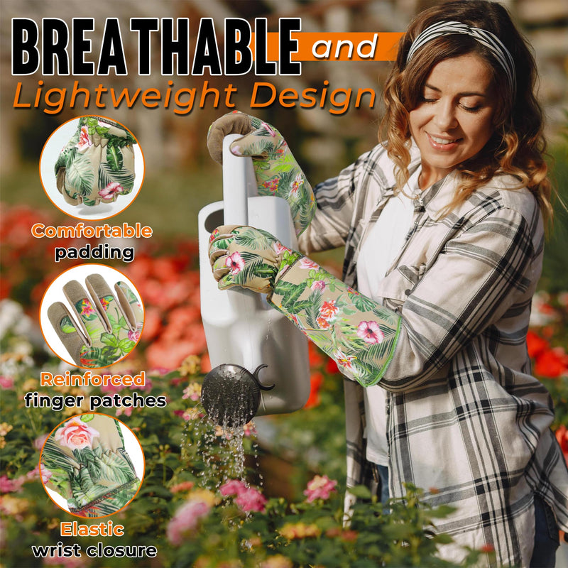 HANDLANDY Women Gardening Gloves, Thorn Proof Breathable Ladies Rose Pruning Garden Gauntlet Yard Gloves5215