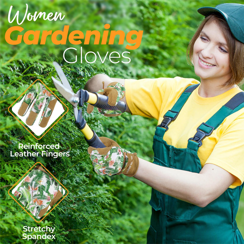 HANDLANDY Gardening Gloves for Women, Breathable Ladies Leather Garden Yard Gloves Best Gift for Gardeners 6298/5191/5216