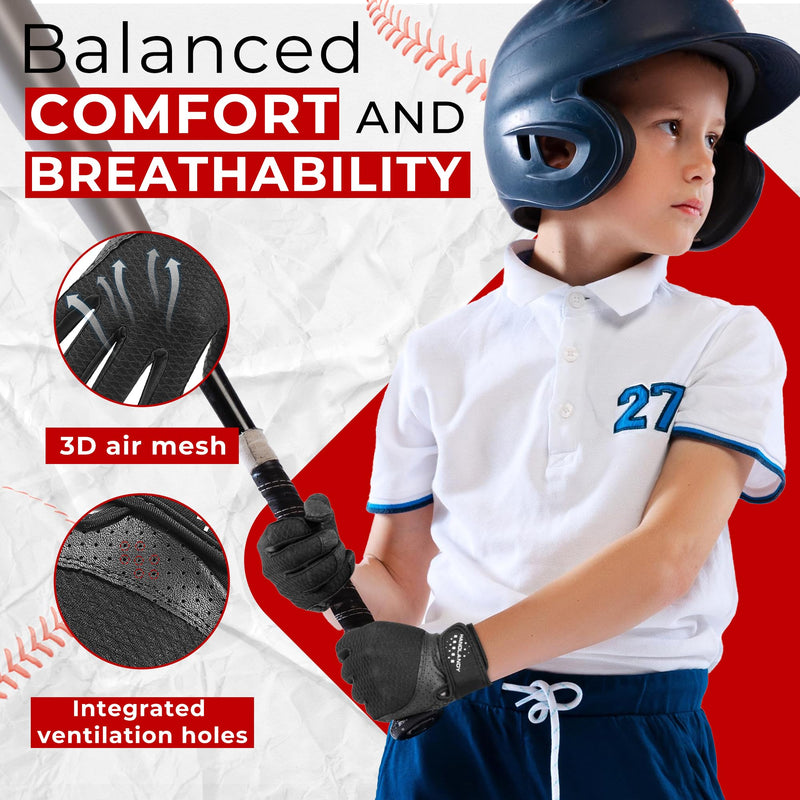 Baseball Batting Gloves for Adult Youth, Grip Breathable Softball Batting Gloves Fit Men Kids Boys Girls S816/S817