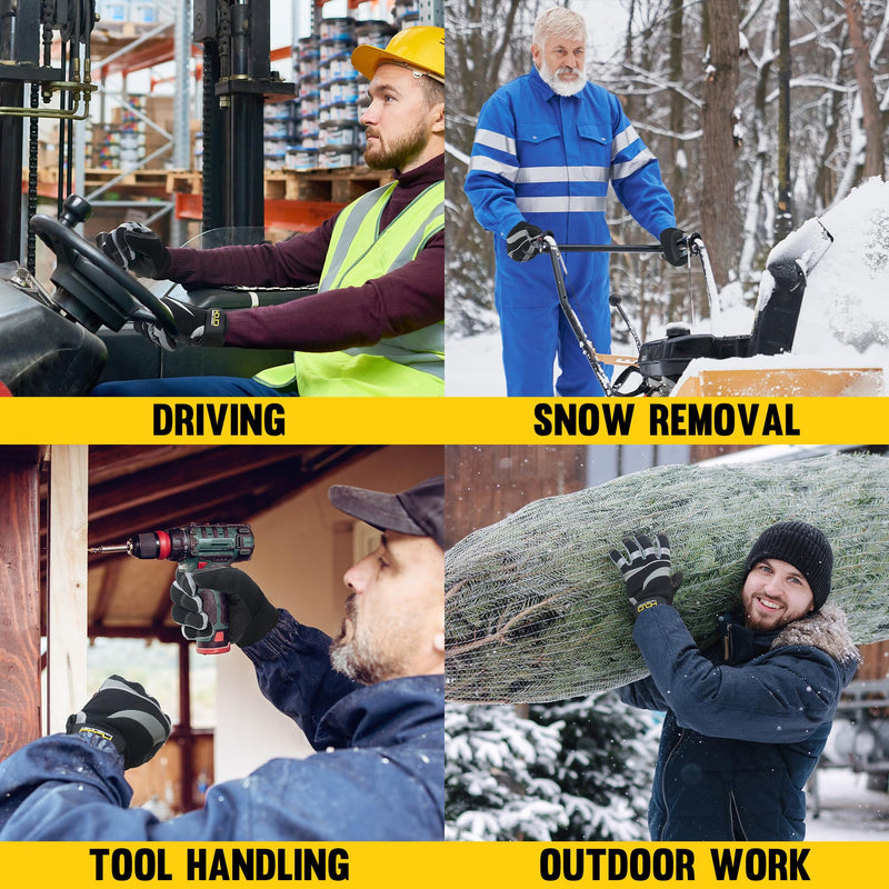 HANDLANDY Winter Gloves with Grip for Men Women, Insulated Work Gloves for Cold Weather, Thermal Warm Glove for Driving Riding Running (Black- Grey,