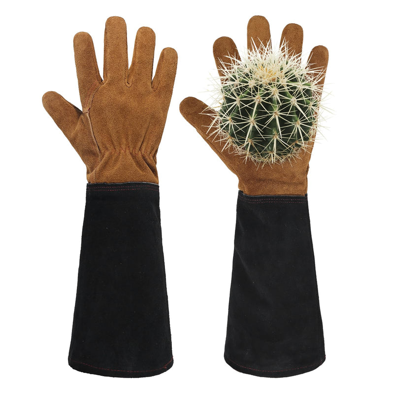 HANDLANDY Long Gardening Gloves for Men & Women, Cowhide Leather Rose Pruning Gloves, Breathable Thorn Proof Gauntlet Gloves 5187/5210